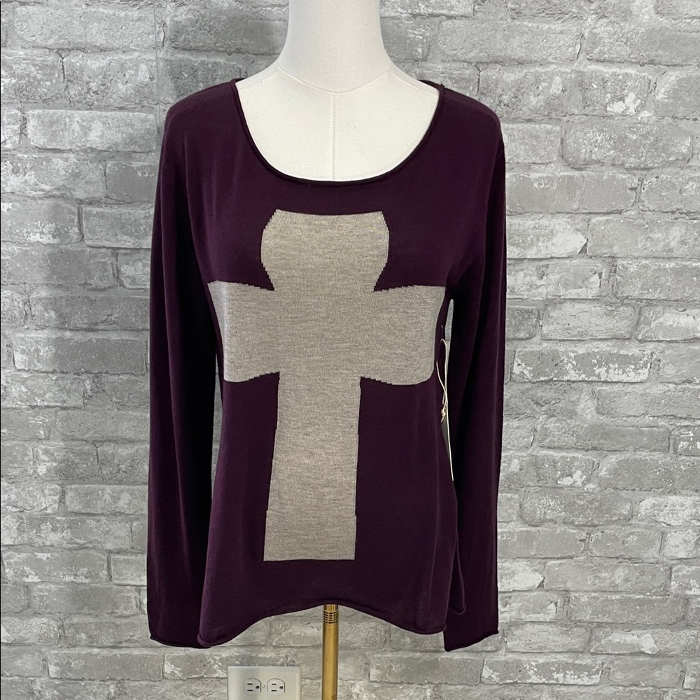 27 Miles Malibu Plum Long Sleeve Cross Cashmere Sweater